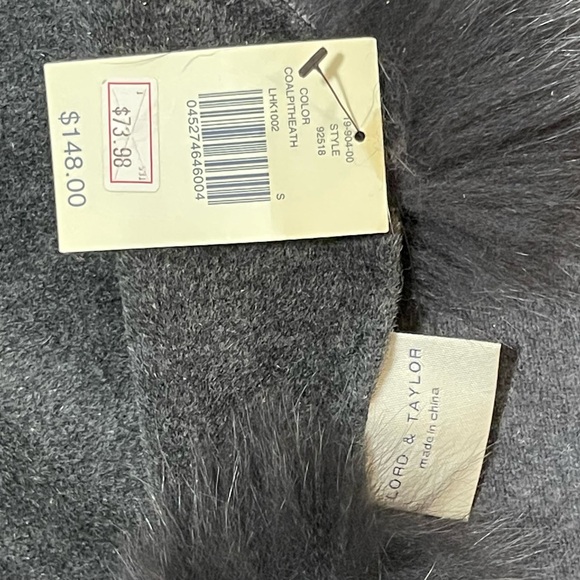 Lord & Taylor Charcoal Wrap with Dark Fur Trim - Picture 4 of 6